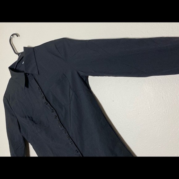 Black button up slim fit dress top - Picture 3 of 4